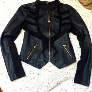 Mesh detail leather jacket